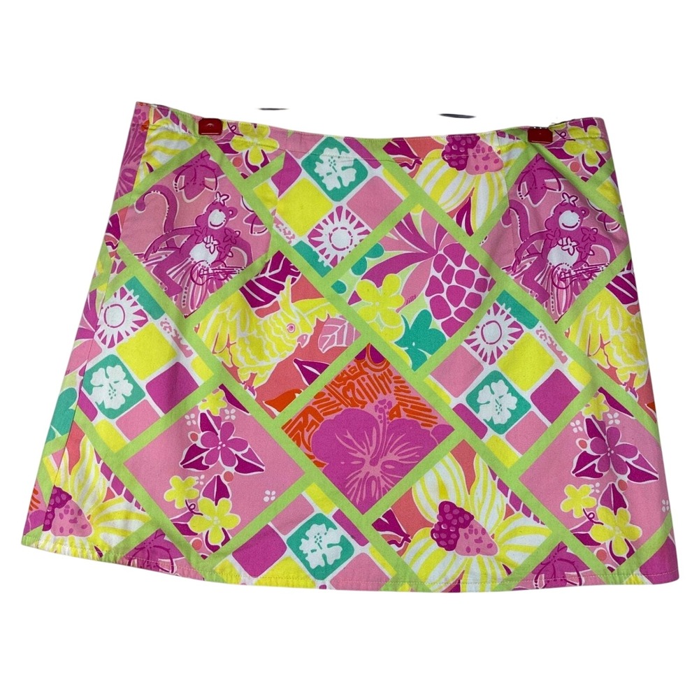 Lilly Pulitzer reversible wrap skirt vintage size 4 Diamond Head Hula Monkeys - Picture 4 of 5